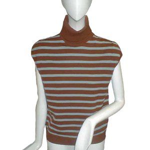 NEW J Crew Sleeveless Turtleneck Sweater!  Brown & Blue Stripe  Lighter Weight